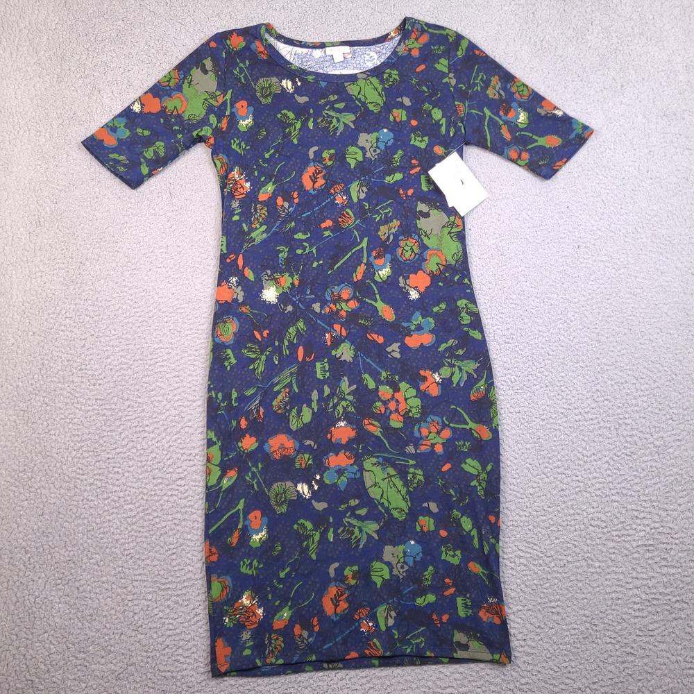 LuLaRoe‎ Julia Dress Womens Small Blue Floral Stretch Midi NEW